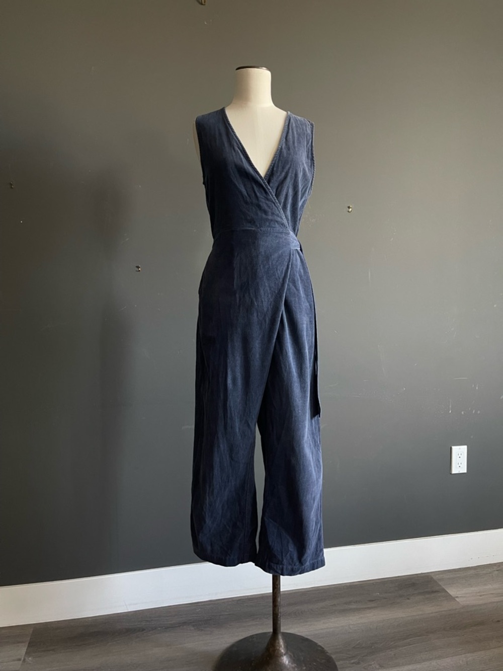 Shades of Grey Wrap Jumpsuit Blue Linen Cotton Capsule Minimalist Timeless Eco